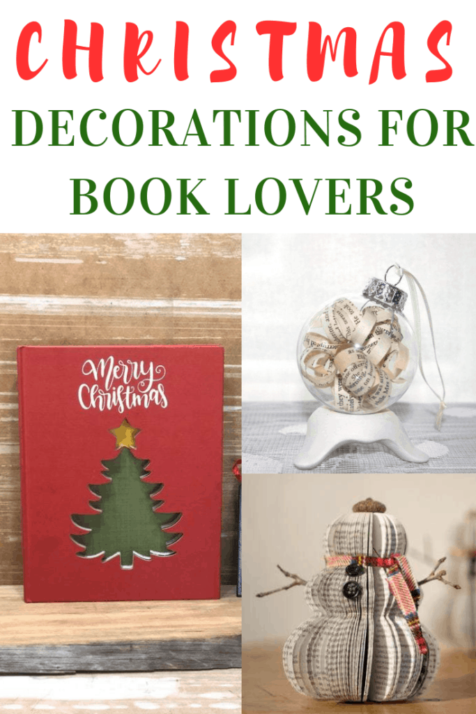 Décorations de Noël pour les amateurs de livres : ornements de pages de livres, bonhomme de neige fabriqué à partir de pages de livres et livre avec un arbre de Noël sculpté