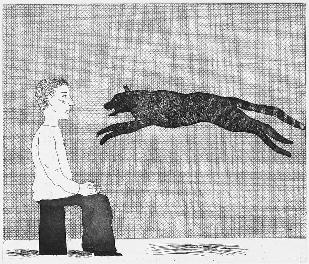 David Hockney, "Un chat noir qui saute," 1969