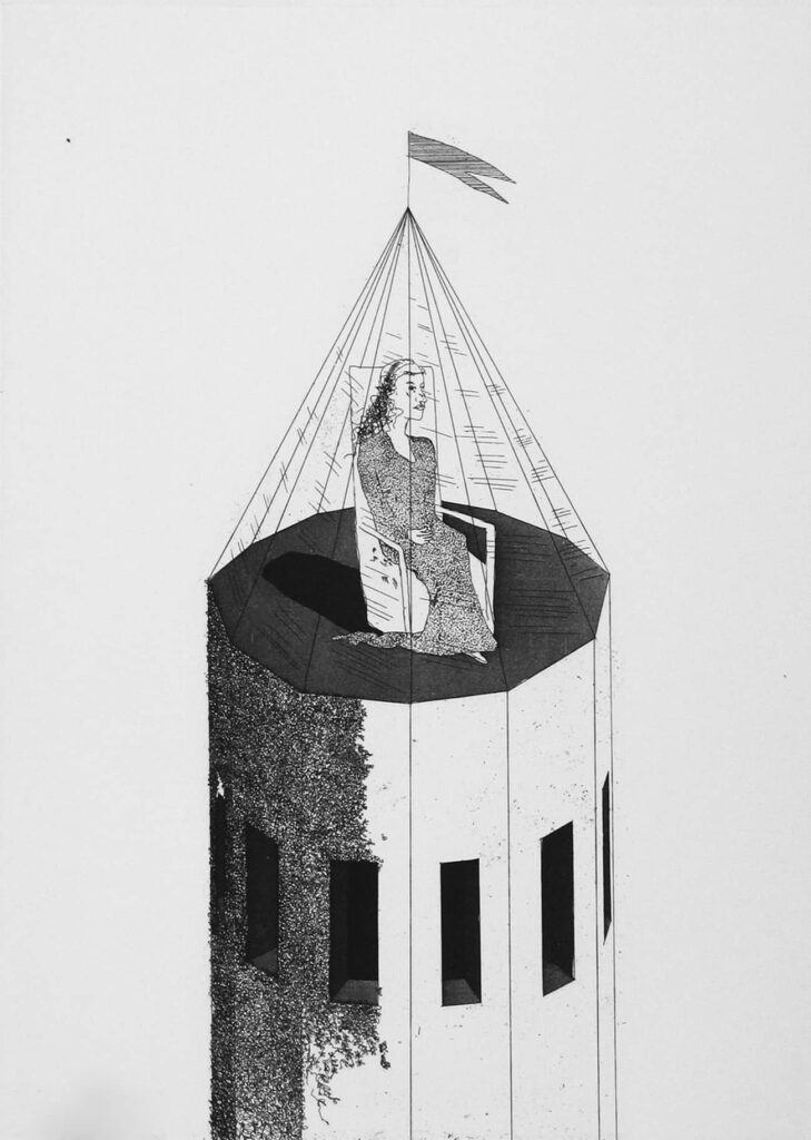 David Hockney, "La princesse dans sa tour," 1969 (de "Le petit lièvre de mer")